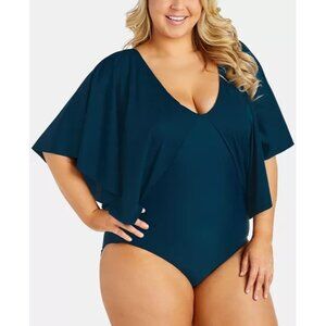 Plus Size  Raisins Curve Stingray Swim Suit Teal Blue One Piece $98